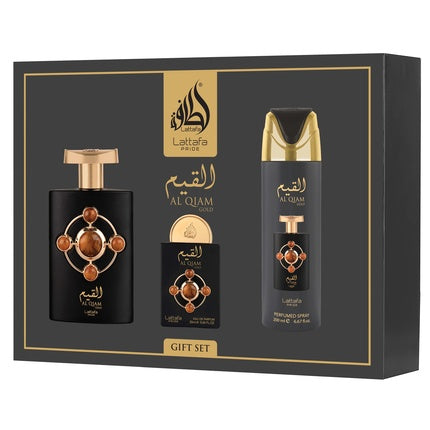 Lattafa Pride Al Qiam Gold козметичен комплект EDP унисекс — парфюмна вода 100 мл и 20 мл, дезодорант 200 мл