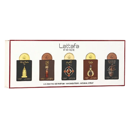 Lattafa Pride No.4 комплект парфюмни мостри EDP унисекс — Art of Arabia III, Ajwaa, Al Qiam Gold, Masa, Brioche Vanille, 5 парфюма по 20 мл